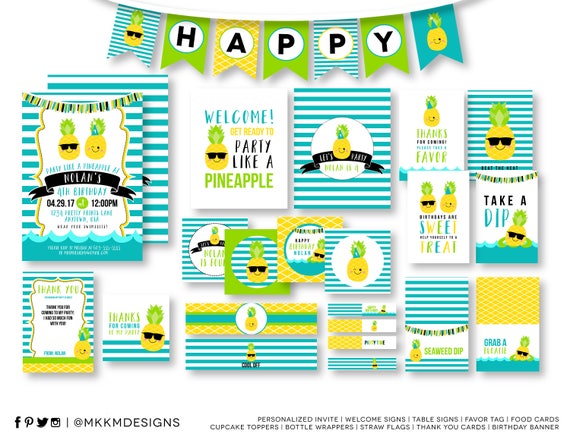 Pineapple Birthday Kit, Pineapple Party Kit, Pineapple Invite, Luau Party Decor, Boys Birthday, Pool Party Kit, Tropical Birthday Decor Il_570xn