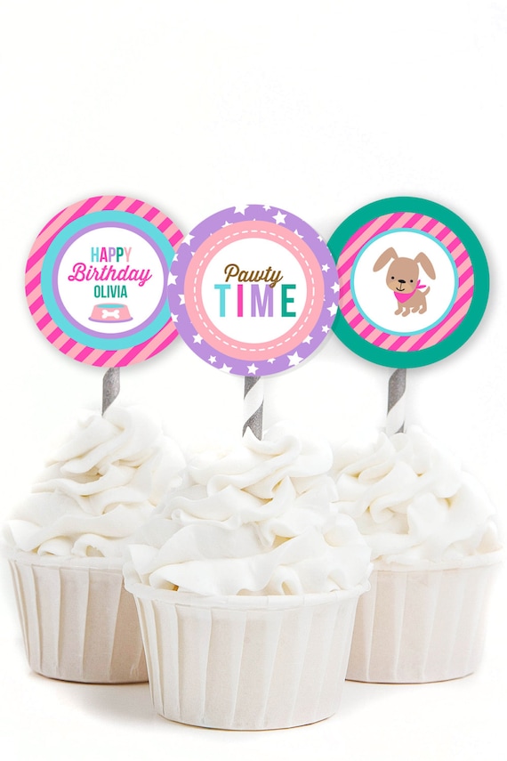 EDITABLE Puppy Pawty Cupcake Toppers, Girl Birthday Decor, Girl's Dog Birthday, Pawty Time Topper, Dog Party Decor, INSTANT DOWNLOAD, #48 Il_570xn