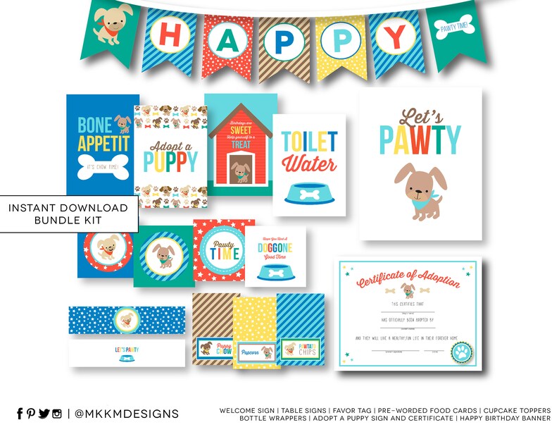 Puppy Party Kit, INSTANT DOWNLOAD, Birthday Banner, Boy Birthday Decor, Puppy Birthday, Dog Birthday Decor, Puppy Decor, Adopt A Puppy, 48 image 1