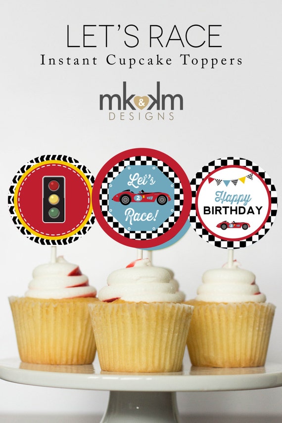 Car Cupcake Toppers, Race Car Party Decor, Boys Car Birthday, Vintage Racing Party, Boy Birthday Decor, INSTANT DOWNLOAD, #53 Il_570xn