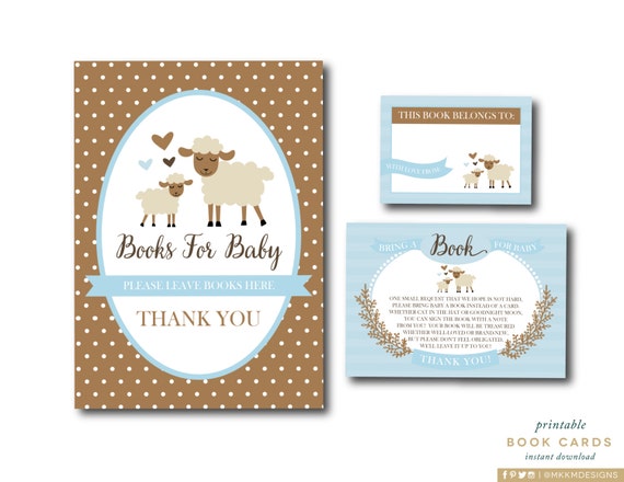 Lamb Book Cards Set, Little Lamb Baby Shower, Storybook Baby Shower, Boy Baby Shower, Lamb Books For Baby, INSTANT DOWNLOAD, #2403 Blue Il_570xn