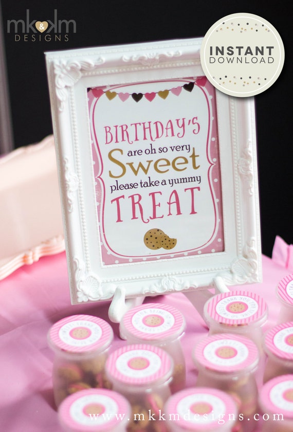 Milk and Cookies Sweets Table Sign, Girl Birthday Decor, Pink Party Sign, Birthdays Are Sweet Sign, INSTANT DOWNLOAD, Candy Table Sign, #54 Il_570xn