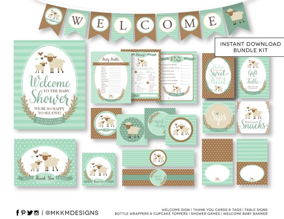 Lamb Baby Shower, INSTANT DOWNLOAD, Lamb Party Kit, Gender Neutral, Lamb Signs, Welcome Banner, Baby Shower Games, Lamb Shower Decor, #2403 Il_570xn