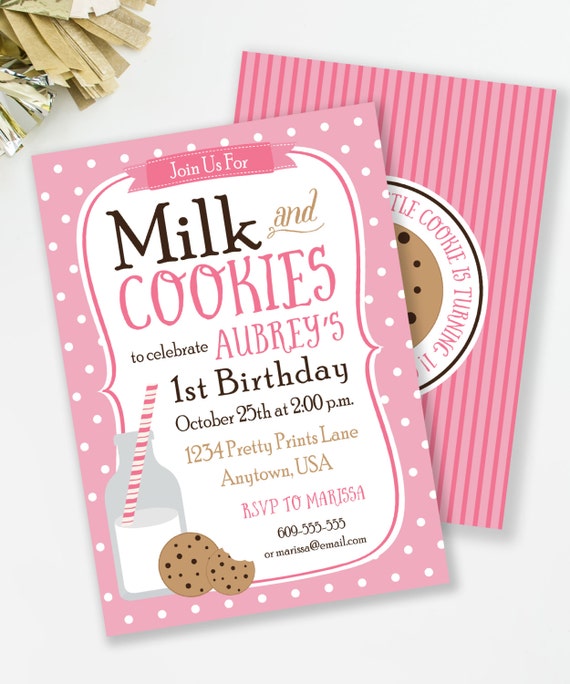 Milk and Cookies Birthday, Milk and Cookies Invitation, Girls Birthday Party, Cookie Party, Cookie Birthday, First Birthday Invitation, #54 Il_570xn