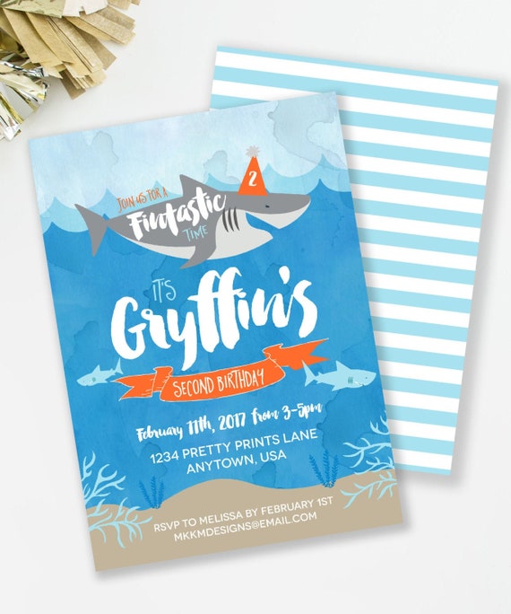 Shark Birthday Invitation, Fintastic Party, Boy Birthday Party, Nautical Invite, Pool Party Invite, Girl Shark Party, Shark Party Invite,#72 Il_570xn