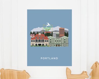 Portland City Print, Portland Wall Art, Portland Skyline Print, Portland Home Decor, Oregon Wall Art, Gift For Him, INSTANT DOWNLOAD