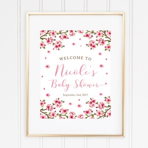 Cherry Blossom Welcome Sign, Baby Shower Decor, Sakura Baby Shower, Baby Shower Sign, Custom Welcome Sign, Cherry Blossom Shower image 2