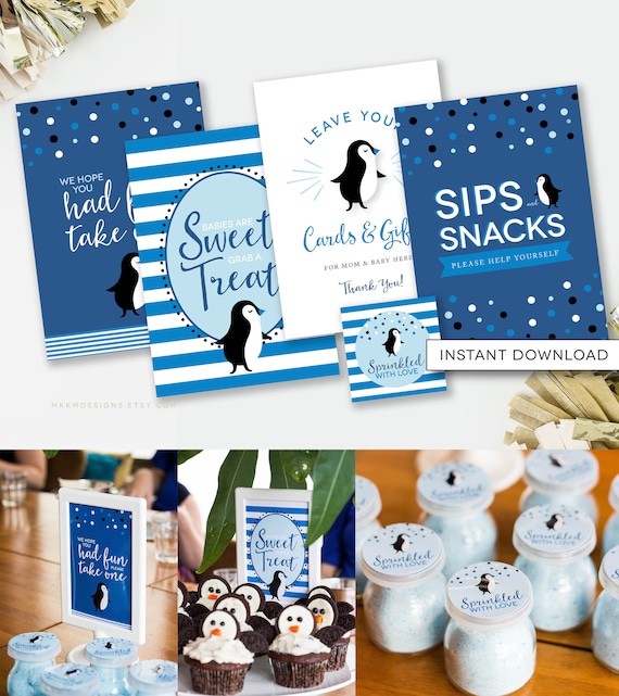 Penguin Shower Signs, Penguin Baby Shower, Penguin Decor, Penguin Party Sign, Penguin Favor Tag, Gift Table Sign, INSTANT DOWNLOAD, #P1 Il_570xn
