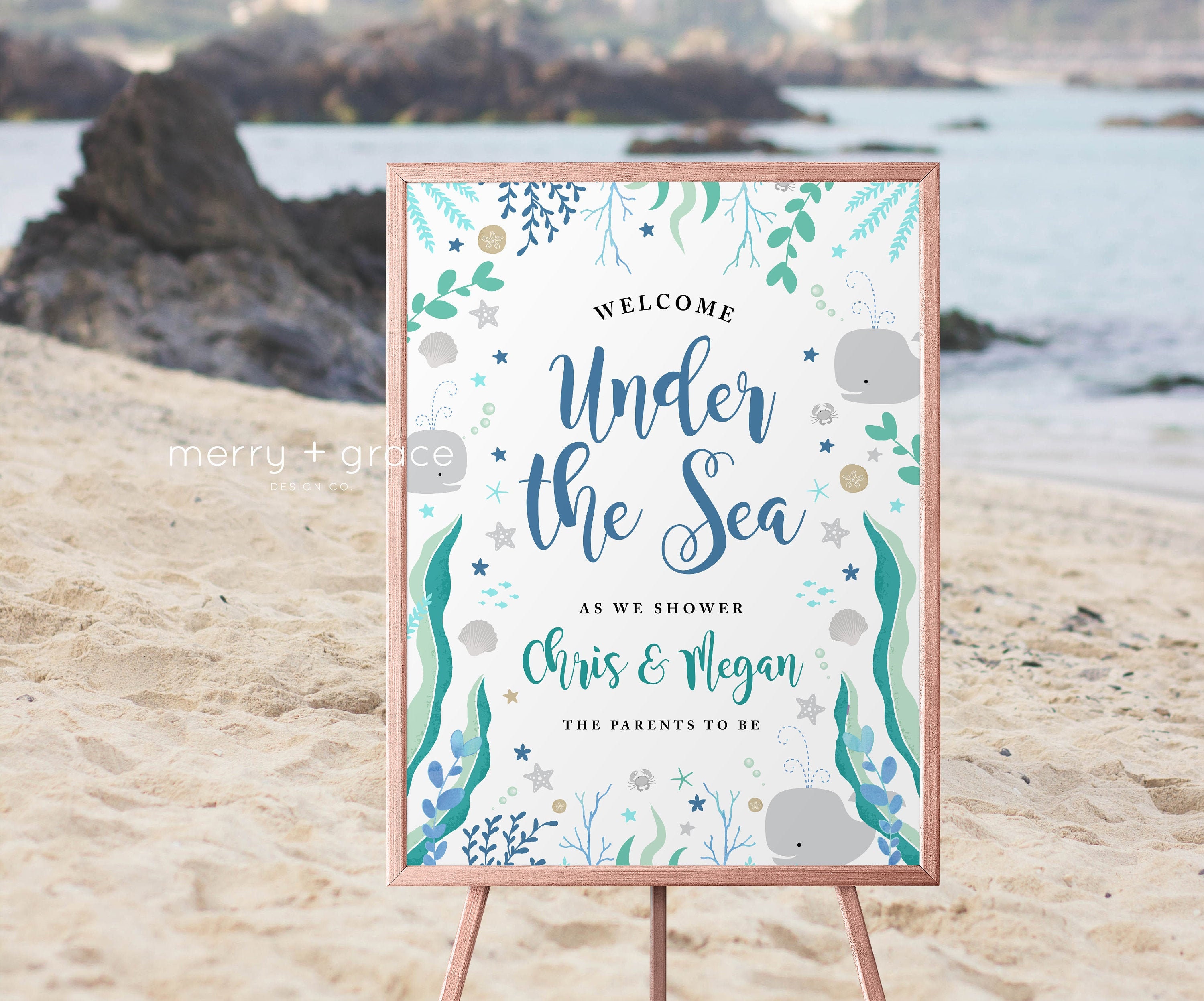 Personalized Welcome Sign Baby Shower Table Sign Sea Starfish Ocean Animals Beach Shower MER1 Mermaid 8x10 Printable Shower Decor