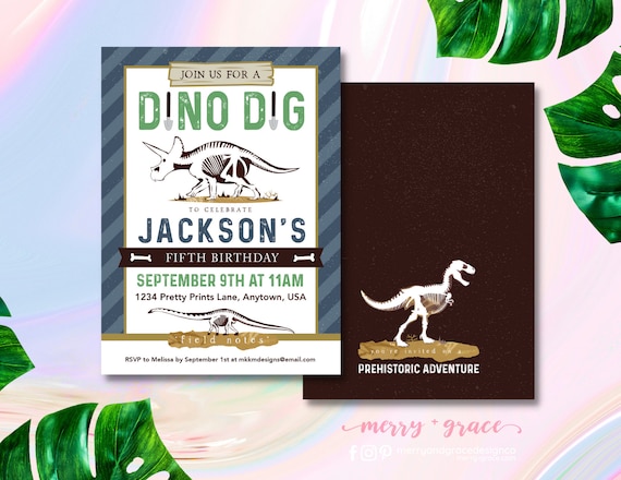 Paleontologist Party, Dinosaur Party, Dino Dig Invite, Dinosaur Invitation, Dinosaur Bone Invite, Dinosaur Printable, Boys TREX Birthday Il_570xn