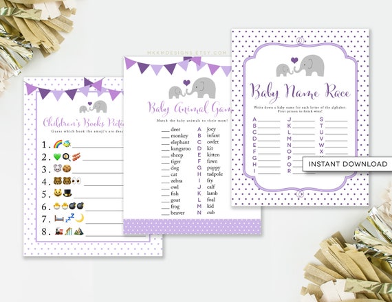 Elephant Shower Game, Baby Shower Games, Elephant Baby Shower, Baby Name Race, Baby Animal Match, Emoji Game, INSTANT DOWNLOAD, #E2 Il_570xn