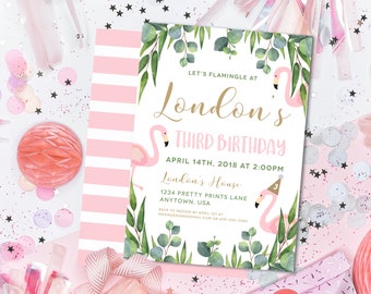 Flamingo Birthday Invitation, Tropical Birthday, Flamingo party invitation, First Birthday, Sister Birthday Invitation, Flamingle Party