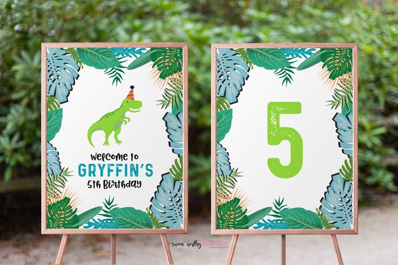 Dinosaur Welcome Signs, Dinosaur Party Decor, Summer Birthday, Pool Party Decor, Dino Birthday Age Sign, Tropical Dinosaur party - RAWR Il_570xn