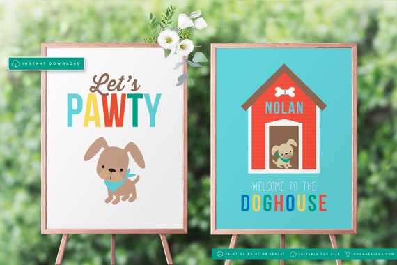Puppy Welcome Signs, Puppy Dog Birthday, Editable Puppy Party Signs, Doghouse Sign, Let's Pawty Sign, Puppy Pawty Decor, DOWNLOAD Il_570xn