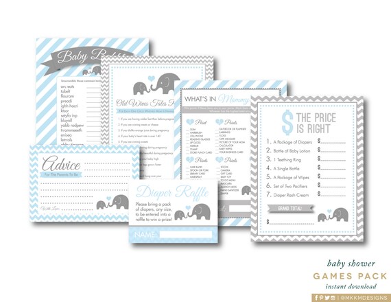 Baby Shower Games, Elephant Shower, Elephant Shower Game, Baby Advice Card, Diaper Raffle Ticket, Baby Word Game, INSTANT DOWNLOAD, #E1 Il_570xn