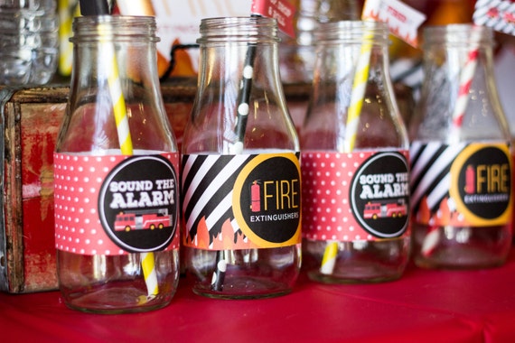 Fire Truck Bottle Wrappers, Fire Truck Birthday, Fire Truck Straw Flags, Fire Extinguishers, Fire Truck Decor, INSTANT DOWNLOAD, #56 Il_570xn