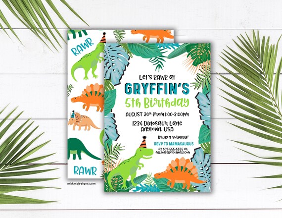 Dinosaur Invitation, Tropical Dinosaur Party, Boy Birthday Invite, Dinosaur Party, Dino Pool Party, T-Rex Birthday, Dino Birthday - RAWR Il_570xn