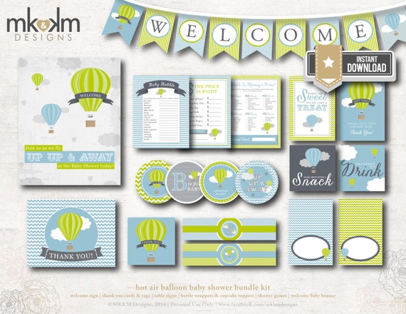 Up And Away Baby Shower Instant Download Party Kit Welcome Baby