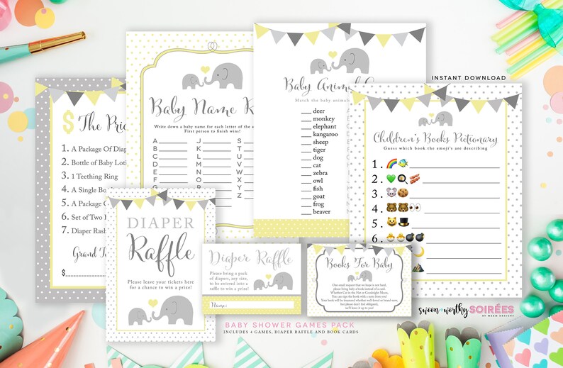 Elephant Baby Shower Games Baby Name Race Baby Animal Match Etsy Elephant Baby Shower Games Baby Name Race Baby Animal Match Etsy