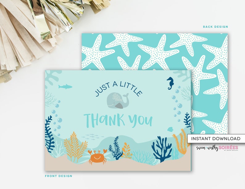 Nautical Thank You Card, Thank You Stationary, Baby Shower Thank You, Beach Baby Shower, Starfish Shower, Ocean Thank You, INSTANT DOWNLOAD image 1