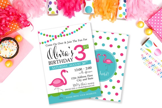 Flamingo Invitation, Birthday Invitation, Flamingo Party, Girls Birthday, Flamingo Birthday, Pool Party Invite, Printable Invite, #42 Il_570xn