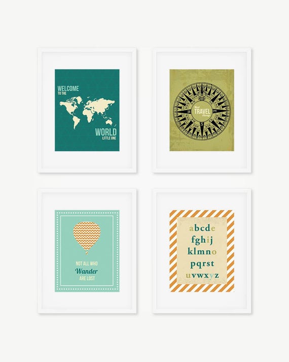 Travel Nursery Prints, Around The World Nursery, Digital Art Prints, Hot Air Balloon, Not All Who Wander Are Lost, Travel Gallery Wall Il_570xn