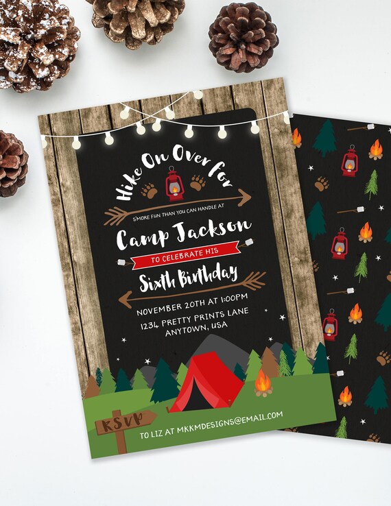 Camping Invitation, Camp Birthday Invitation, Boys Birthday Party, Rustic Birthday, Camping Party, Sleepover Invite, Printable Invite, #73 Il_570xn