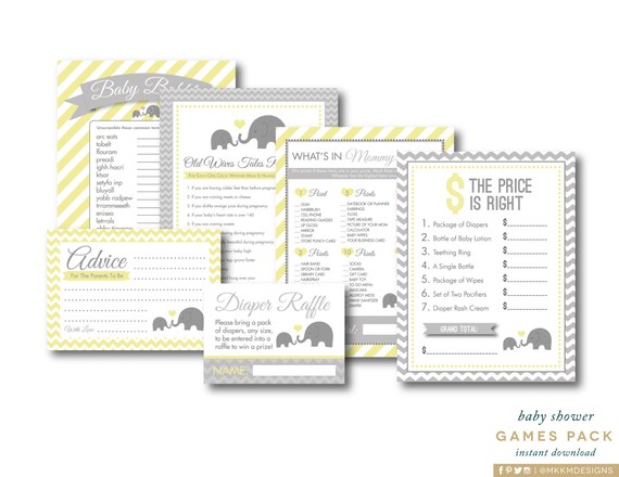 Elephant Baby Shower Games, Old Wives Tales Game, Advice For Parents, Baby Word Scramble, Gender Neutral Baby Shower, INSTANT DOWNLOAD, #E1 Il_570xn