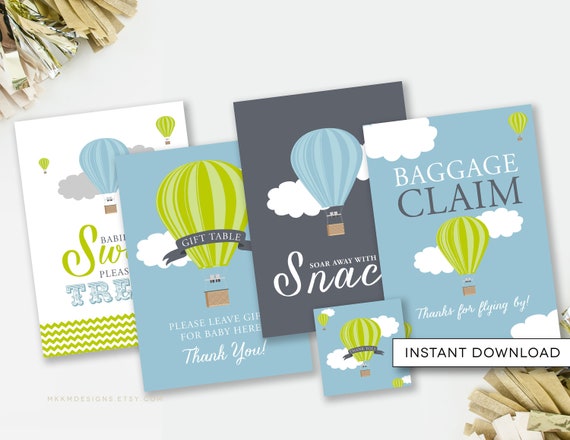 Hot Air Balloon Decorations, Baggage Claim Sign, Baby Shower Signs, Travel Theme Shower, Hot Air Balloon Favor Tag, INSTANT DOWNLOAD, #A3 Il_570xn