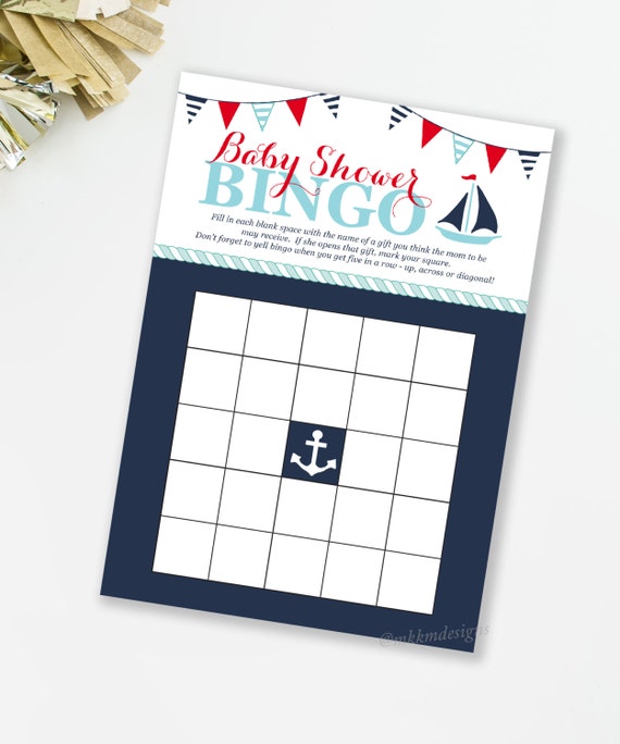 Nautical Baby Shower Bingo, Ahoy It's A Boy Baby Shower, Nautical Shower Game, Baby Bingo Cards, Red and Blue, INSTANT DOWNLOAD, #N1 Il_570xn