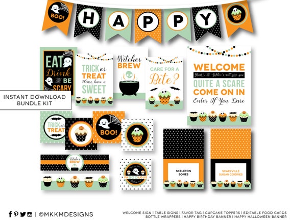 Halloween Party Kit Instant Download Birthday Banner Halloween Signs Halloween Birthday Kids Costume Party Editable Food Cards 101 By Mkkm Designs Catch My Party