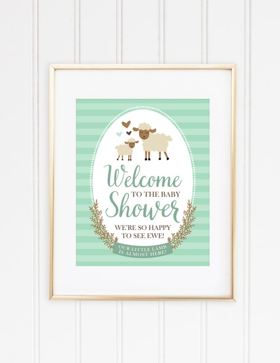 Lamb Welcome Sign, Baby Shower Welcome Sign, Gender Neutral Shower, Storybook Shower Decor, Mint Baby Shower, INSTANT DOWNLOAD, #2403 Il_570xn