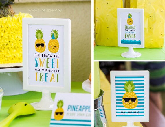 Pineapple Party Signs, Thank You Sign, Pineapple Birthday, Boy Birthday Signs, Pineapple Favor Tag, Luau Party, Tropical Birthday, DOWNLOAD Il_570xn