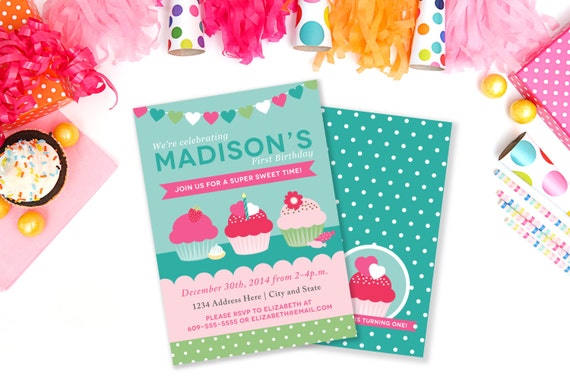 Cupcake Birthday Invitation, Cupcake Birthday, Girls Cupcake Party, Cupcake Invitation, Girls First Birthday, Printable Invite, #43 Il_570xn