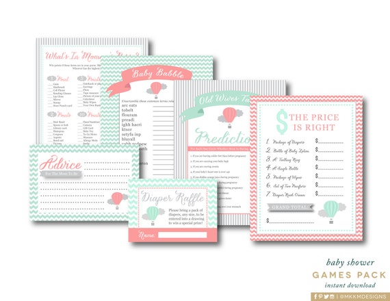 Hot Air Balloon Baby Shower Games, Diaper Raffle, Advice for Mom, Old Wives Tales Game, Travel Shower Theme, INSTANT DOWNLOAD, #A3 Il_570xn