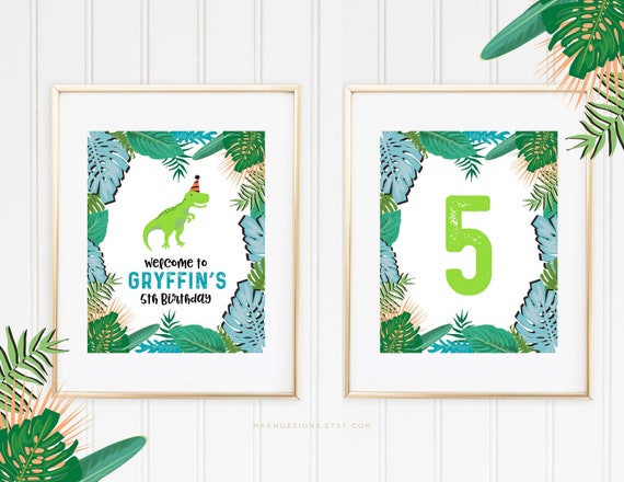 Dinosaur Welcome Signs, Dinosaur Party Decor, Summer Birthday, Pool Party Decor, Dino Birthday Age Sign, Tropical Dinosaur party - RAWR Il_570xn