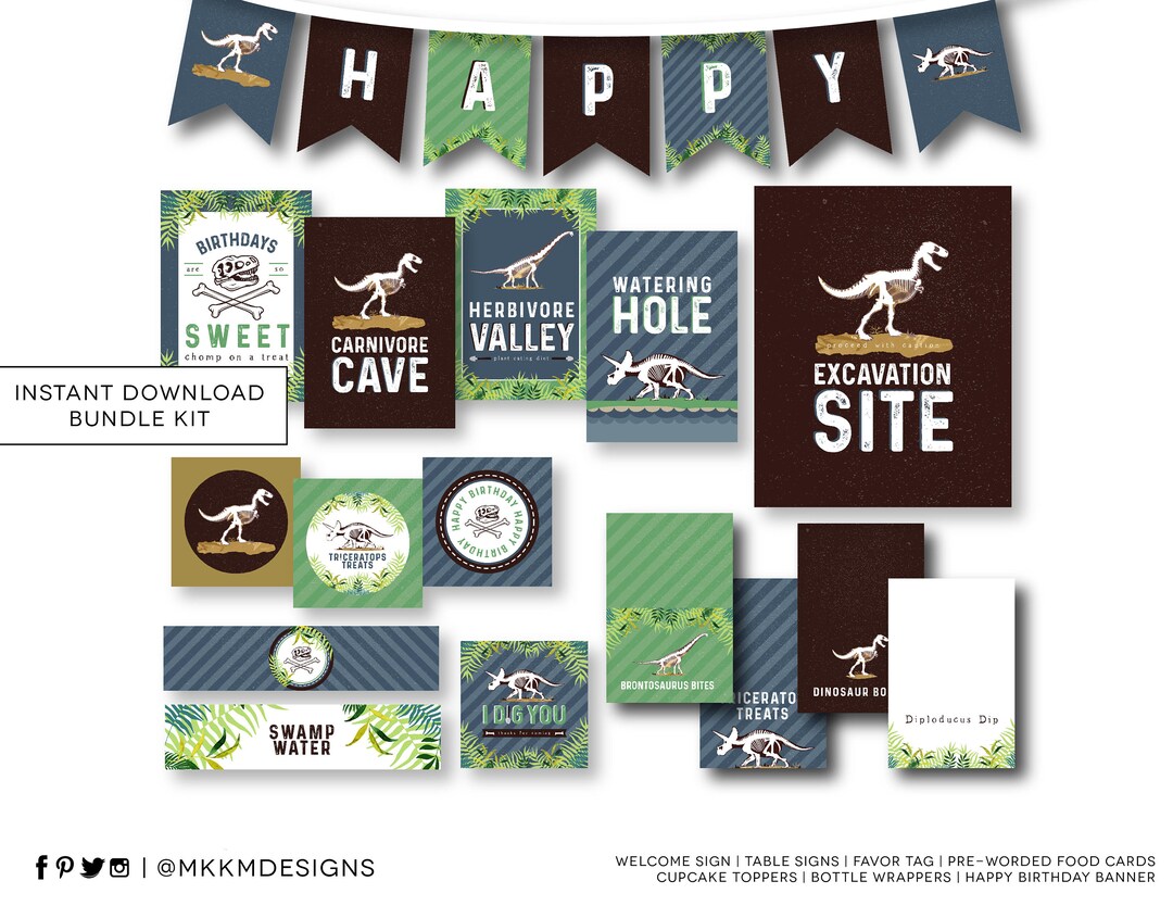 Dinosaur Party Kit, INSTANT DOWNLOAD, Birthday Banner, Boy Birthday ...