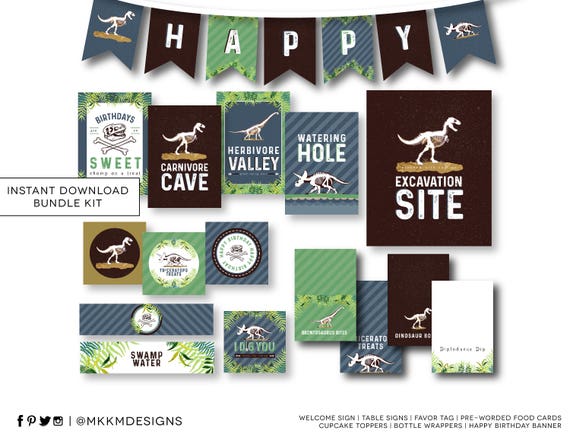 Dinosaur Party Kit, INSTANT DOWNLOAD, Birthday Banner, Boy Birthday Decor, Dino Birthday, Dino Dig Party, Paleontologist Party, TREX Party Il_570xn
