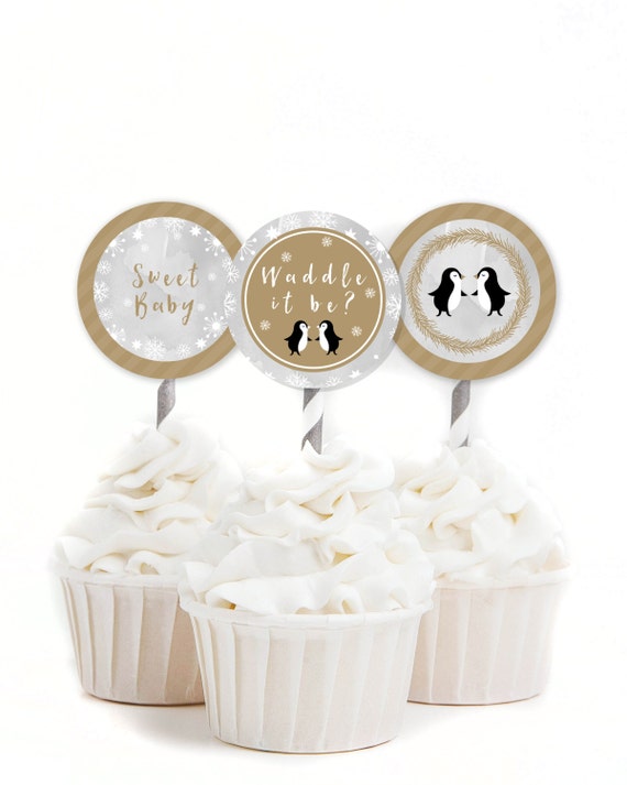 Penguin Toppers, Penguin Gender Reveal, Waddle It Be, Winter Baby Shower, Penguin Party Circles,Baby Shower Decor, INSTANT DOWNLOAD, #P3 Il_570xn