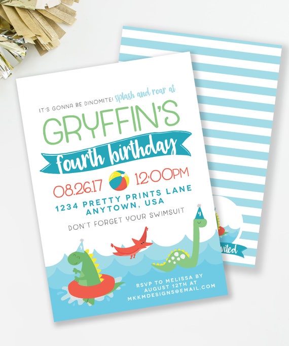 Dino Pool Party, Dinosaur Birthday, Dinosaur Invitation, Boy Birthday Party, Boys Pool Party Invite, Dino Party, T-Rex Party, #40-1 Il_570xn