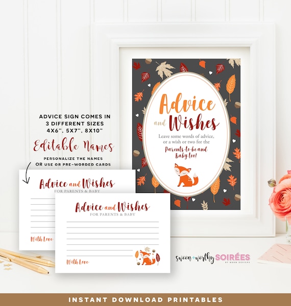 Fox Advice Cards, Advice For Parents, INSTANT DOWNLOAD, Woodland Baby Shower, Fall Baby Shower, Personalized Advice Cards, Fox Baby Shower Il_570xn