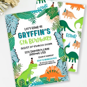 Dinosaur Invitation, Tropical Dinosaur Party, Boy Birthday Invite, Dinosaur Party, Dino Pool Party, T-Rex Birthday, Dino Birthday RAWR imagem 3