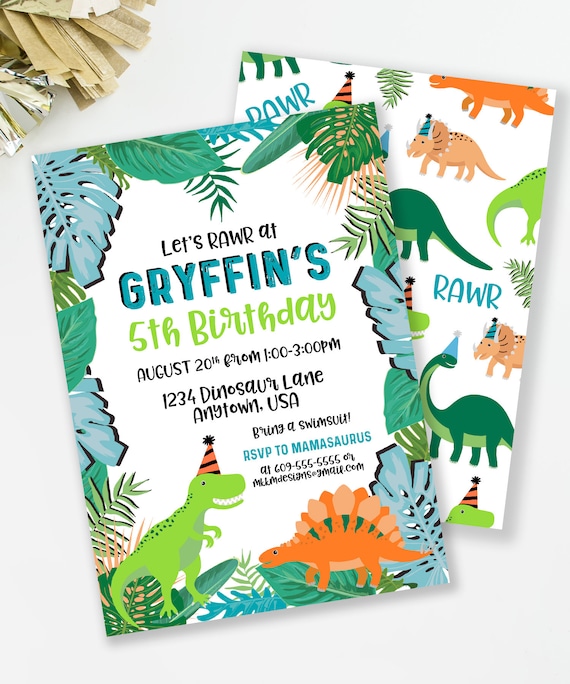 Dinosaur Invitation, Tropical Dinosaur Party, Boy Birthday Invite, Dinosaur Party, Dino Pool Party, T-Rex Birthday, Dino Birthday - RAWR Il_570xn