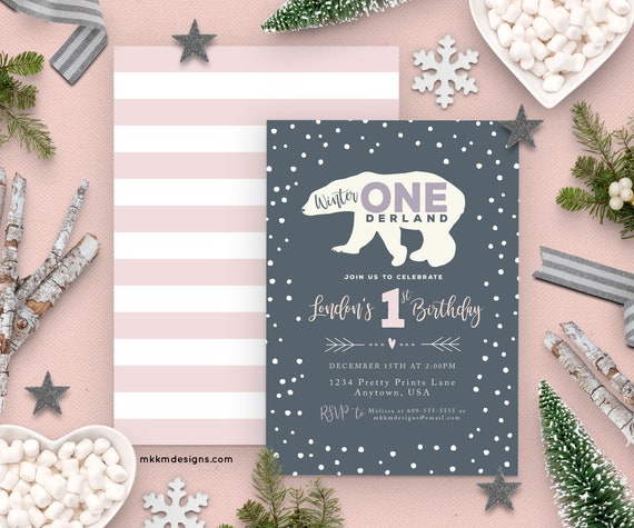 Winter Onederland Invite, Winter Wonderland Birthday, First Birthday, Rustic Invitation, Polar Bear Party, Boy Birthday, Girl Birthday Il_570xn