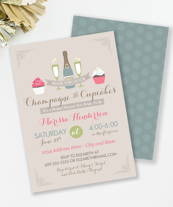 Champagne and Cupcakes Bridal Shower Invitation, Shabby Chic Bridal Shower, Cupcakes and Cocktails, Wedding Shower, Mimosa Shower, #34 Il_570xn