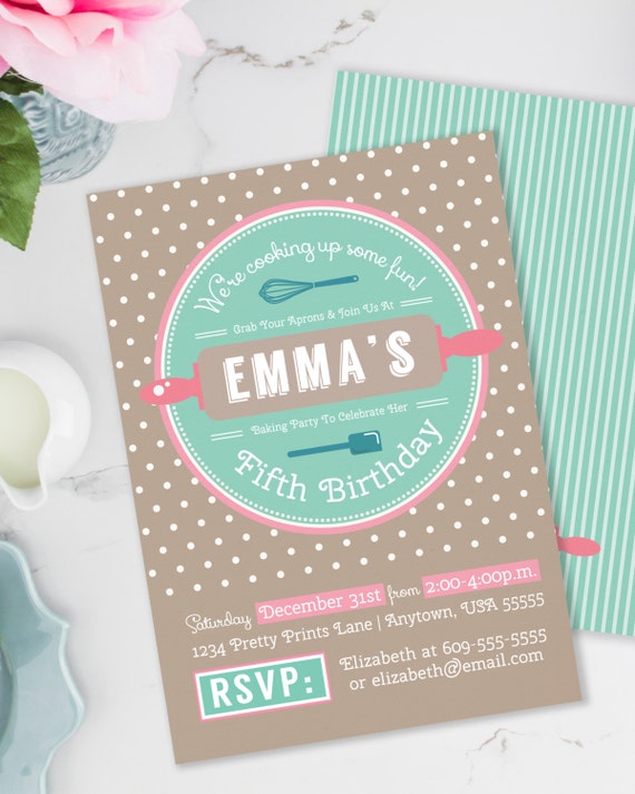 Cooking Party Invitation, Baking Birthday Party, Baking Party Invitation, Girls Cooking Party, Girls Baking Party, Chef Birthday Party, #55 Il_570xn