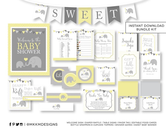 Elephant Shower Kit Instant Download Elephant Party Kit Baby