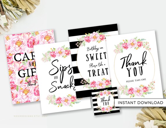 Floral Birthday Signs, Thank You Sign, Floral Favor Tag, Girl Birthday Signs, Gift Table Sign, First Birthday Signs, INSTANT DOWNLOAD - Madi Il_570xn