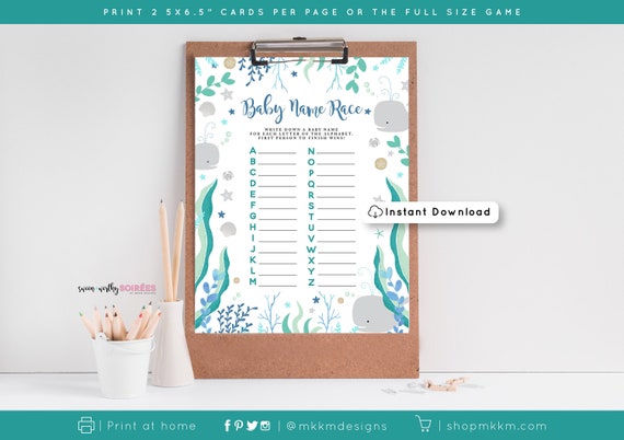 Baby Name Race Game, Whale Baby Shower Game, Under the Sea Shower Game, Ocean Baby Shower, Coral Reef Shower Game, DOWNLOAD, N4 Il_570xn
