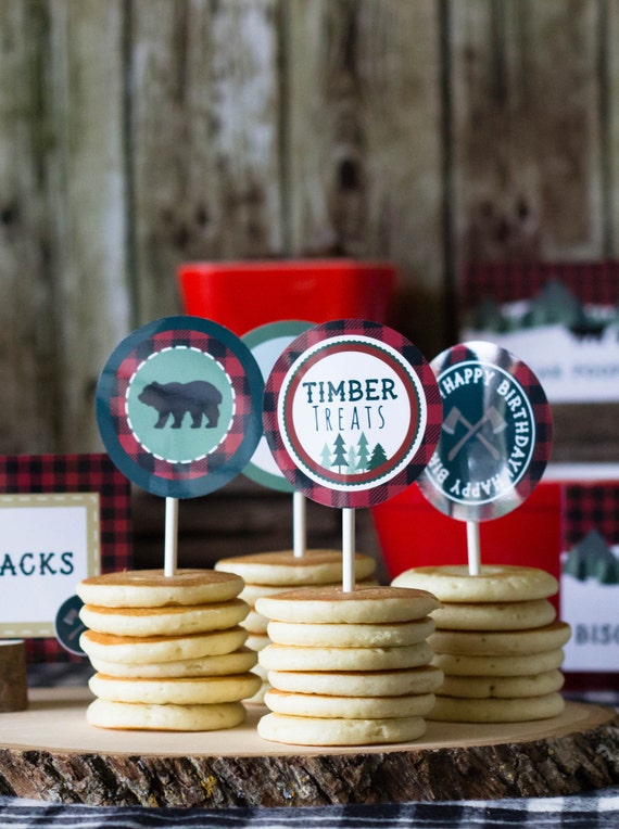 Lumberjack Cupcake Toppers, Lumberjack Birthday, Boy's Woodland Birthday, Rustic Party Decor, Bear Party Decor, INSTANT DOWNLOAD, #46 Il_570xn